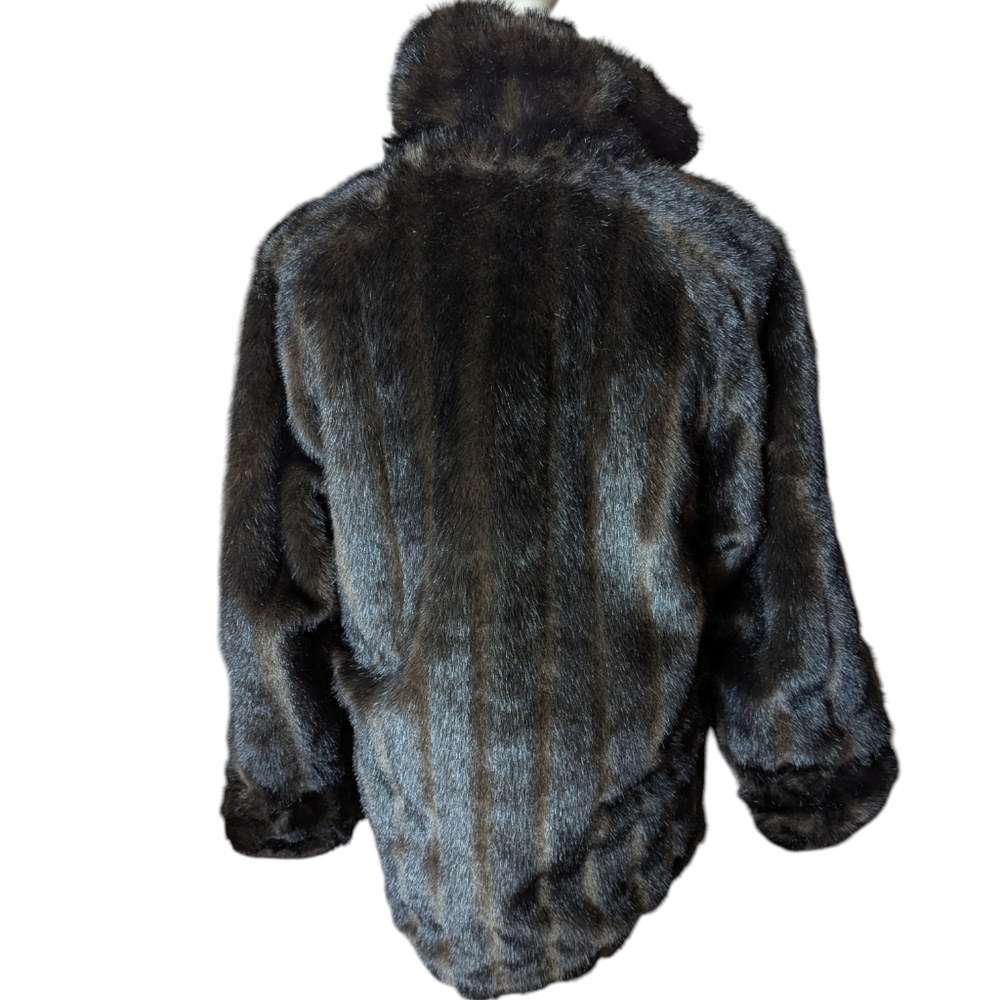 Reversible Chocolate Brown Suede & Plush Faux Mink Coat Luxe Winter Old Money L - Picture 8 of 12
